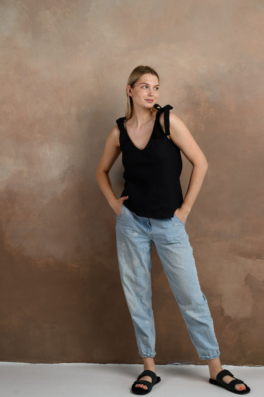 Leinen-Tanktop in Schwarz