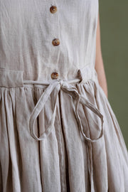 Linen Midi Dress in Beige by Solen Mara | Front Buttons & Pockets | Flowy Sleeveless Summer Linen Dress