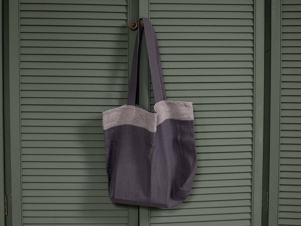 Linen Tote Bag in Gray | Pure Linen Shoulder Bag | Reusable Linen Beach Bag | Large Linen Shopping Bag
